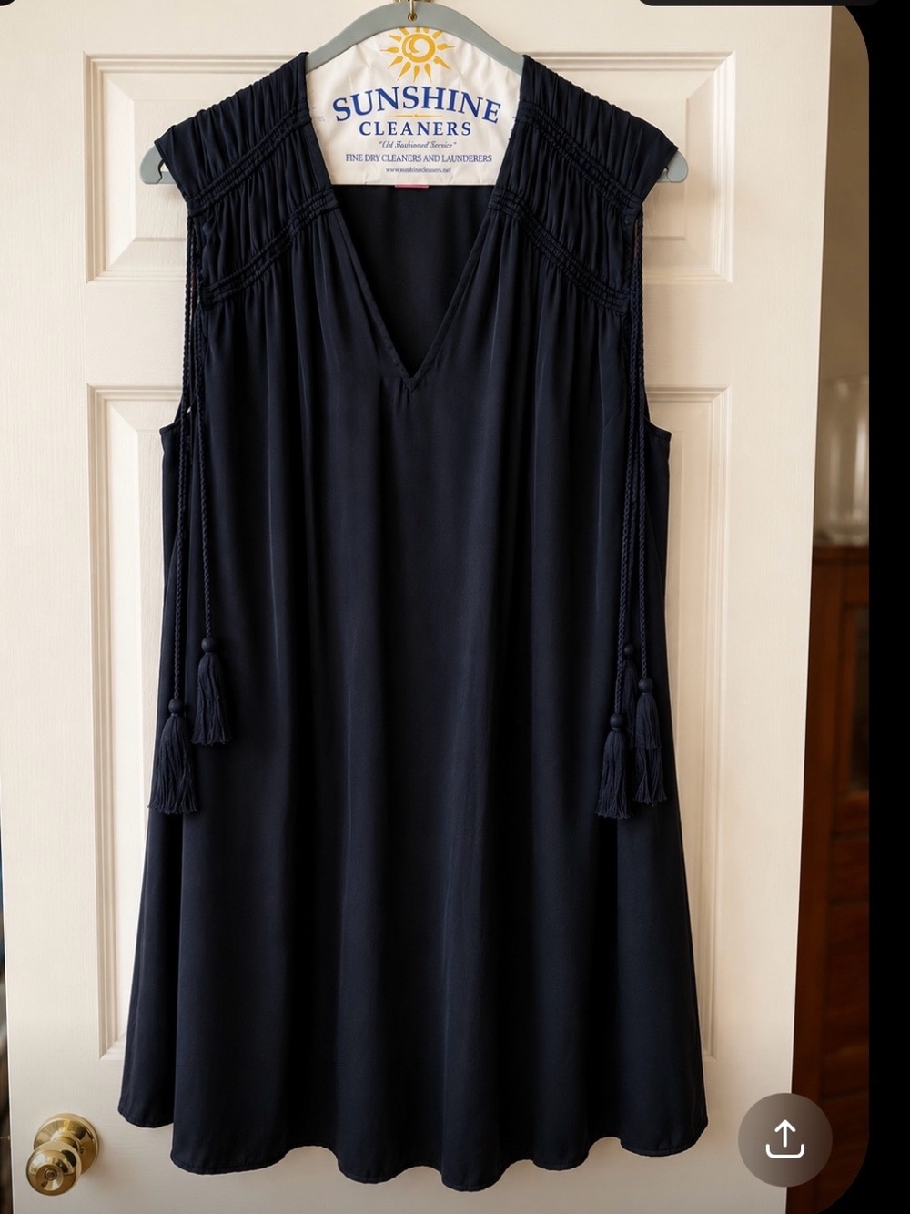 Women's Navy Sleeveless V-Neck Tassel Dress